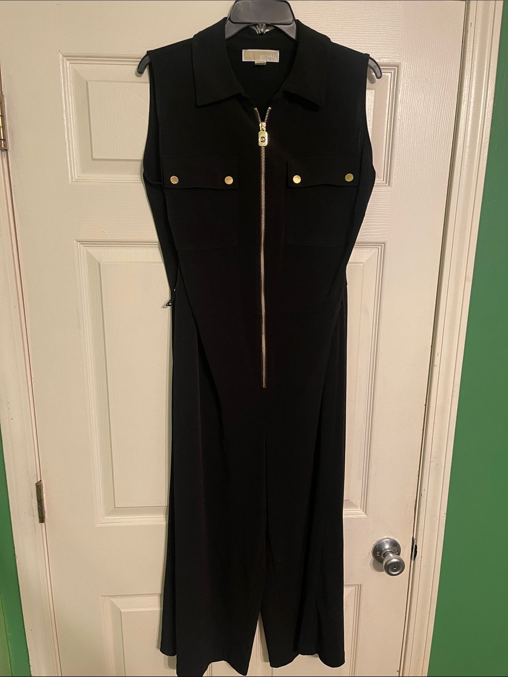 Michael Kors Black Sleeveless Midi Romper with Gold Zip Detail